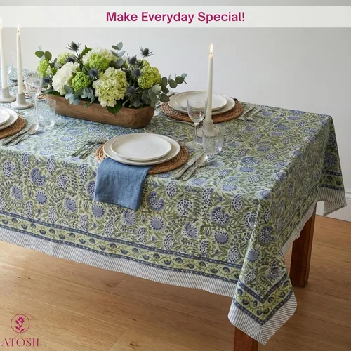 Miniatura 6 de ATOSII Mantel 100% algodón, Amara, floral, hecho a mano, rectangular, de lino, para cocina, comedor, fiestas, bodas, exteriores, picnics, Pascua