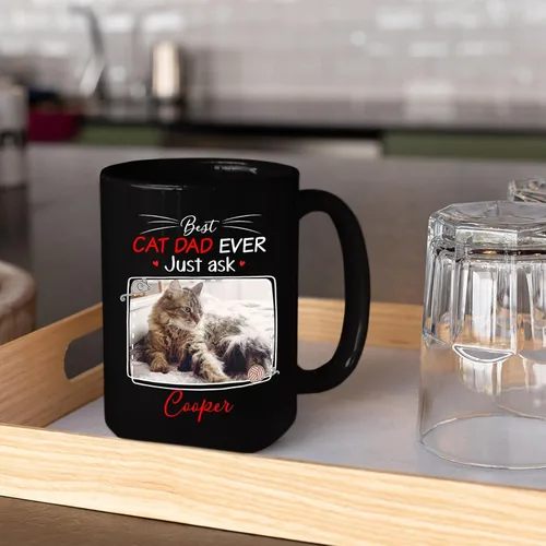 Miniatura 4 de Taza de café personalizada con nombre y foto de gato, marco de fotos personalizado para gato, taza de café negra de 11 onzas y 15 onzas, taza de té