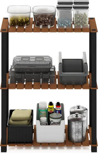 Miniatura 3 de Furinno Pangkor Turn-N-Tube - Estante de madera para plantas de interior y exterior de 3 niveles con postes cuadrados, color natural/negro