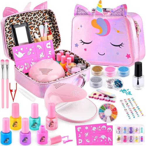 Juego de esmaltes de uñas para niñas, no tóxico, de secado rápido, con secador de uñas y calcomanías de uñas de bricolaje, regalos de Navidad o