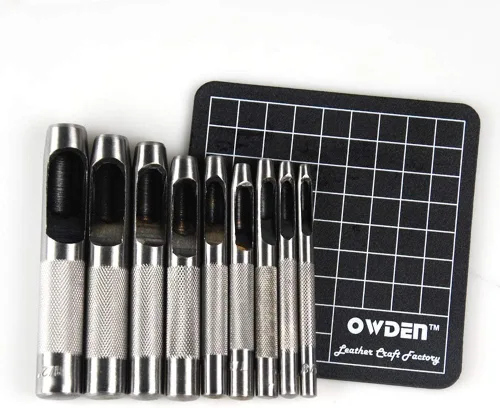 Miniatura 2 de OWDEN Juego de punzones huecos de 9 piezas (1/8"-1/2") con una alfombrilla de corte gratis, juego de punzones de cuero