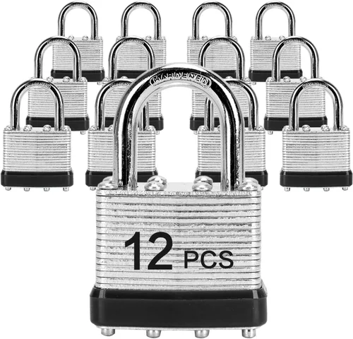 Miniatura 12 de Candados con la misma llave, LQYN 6 piezas de candado laminado con llave (1-9/16", 40mm), candados con llave iguales, grillete normal, para taquilla