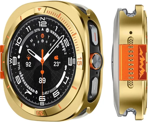 Miniatura 10 de Metal Cover Compatible with Samsung Galaxy Watch 8 Case 44mm, 2 in 1 Protective Rugged Bumper with Back Frame for Galaxy Watch 8 44mm (Black/Orange)