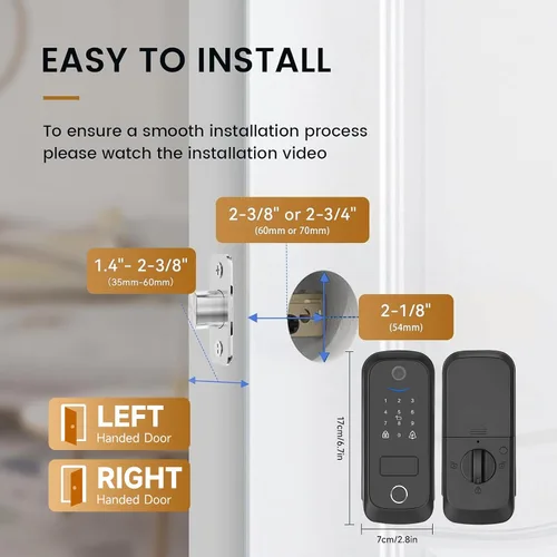 Miniatura 8 de JAIOTlink Cerradura inteligente 5 en 1 para puerta delantera, cerrojo de entrada sin llave con cámara y timbre, cerradura electrónica segura WiFi