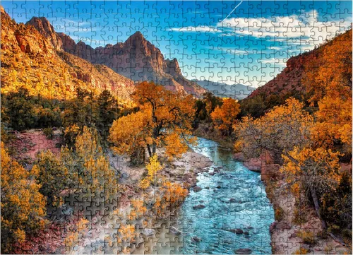 Miniatura 8 de MyPuzzle View of Watchman Mountain and The Virgin River in Sion National Park en el suroeste de los Estados Unidos, cerca de Springdale, Utah