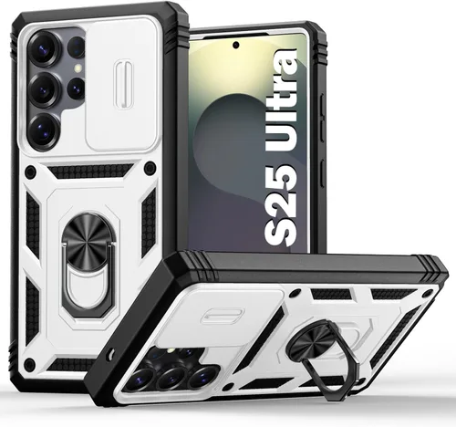 Miniatura 78 de PASNEW Funda para Samsung Galaxy S22 Ultra 5G, cubierta de cámara deslizante y soporte de dedo de metal giratorio de 360°, militar, resistente, a