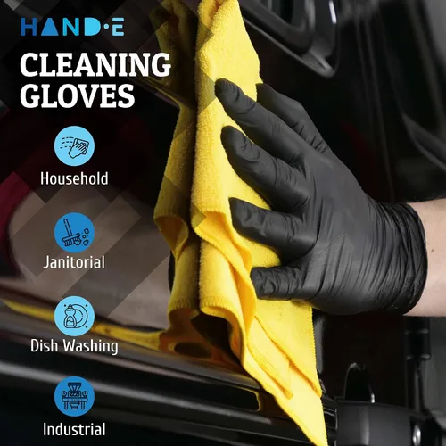 Miniatura 4 de Hand-E Touch Black Nitrile Disposable Gloves -BBQ, Tattoo, Hair Dye, Cooking, Mechanic Gloves - Powder and Latex Free