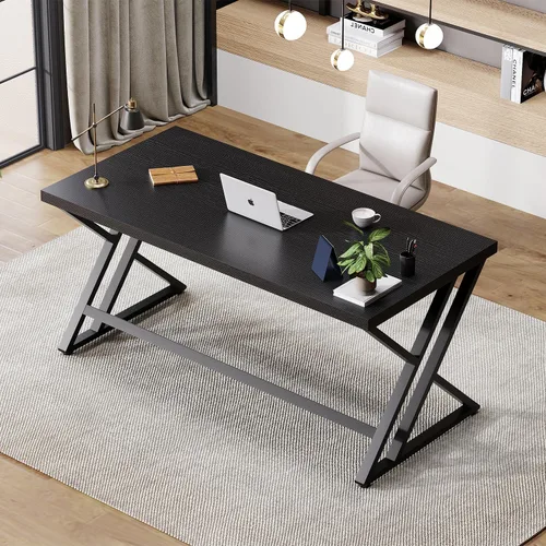 Miniatura 4 de LVB Escritorio Negro, Escritorio Moderno para Juegos, Escritura y Computadora para Oficina en Casa, Mesa de Metal y Madera para Estudio y Trabajo