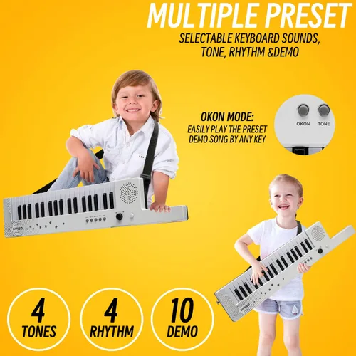 Miniatura 5 de Teclado de Piano Portátil de 37 Teclas, Juguetes Electrónicos de Karaoke Keytar con Micrófono y Correa de Transporte, 4 Tonos, 4 Ritmos, 10