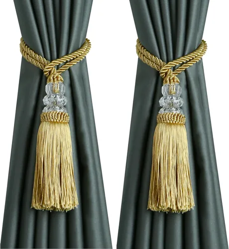 Miniatura 9 de Alzapaños de cortina con borla, alzapaños elegantes y decorativos para exteriores, lazos modernos de cuerda para ventanas con ganchos, para Beige