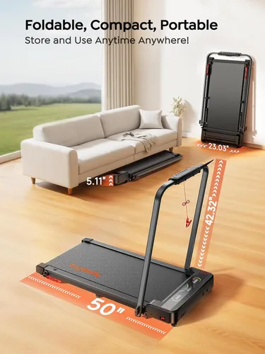Miniatura 6 de Walking Pad Treadmill with 9% Incline & Dual LED Display, 4 in 1 Foldable Treadmill with Handle bar for Home/Office, 3.5HP Portable Under Desk
