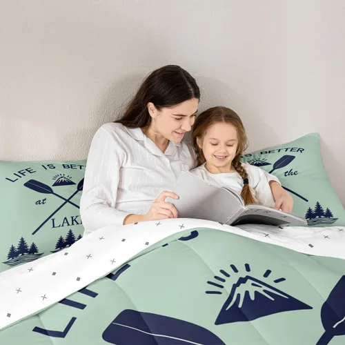 Miniatura 3 de Juego de edredón para cabaña y cabaña, juego de ropa de cama de pesca Life Is Better At The Lake, edredón de montaña y selva tropical, para niños