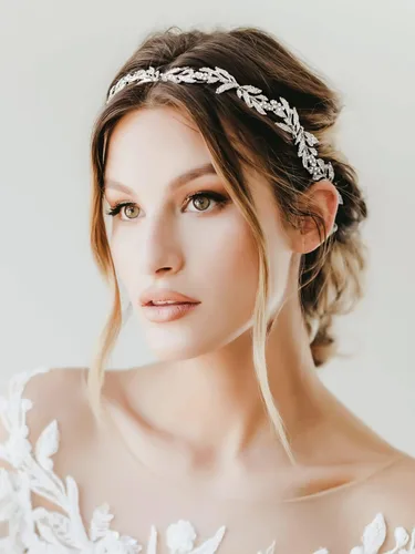 Miniatura 5 de SWEETV Tocado de boda de hoja para novia, diadema de novia plateada, tocado de niña de flores, hecho a mano, accesorios para el cabello de boda