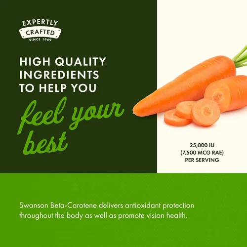 Miniatura 5 de Swanson Betacaroteno - Suplemento de vitamina A que promueve la salud inmunológica, la salud de los ojos y la piel - Fórmula de bienestar natural