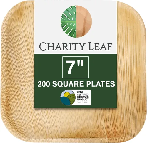 Miniatura 12 de Platos cuadrados desechables de hoja de palma Charity Leaf de 6" (15 cm) (50 piezas) Platos de servir tipo bambú, tablas desechables, vajilla