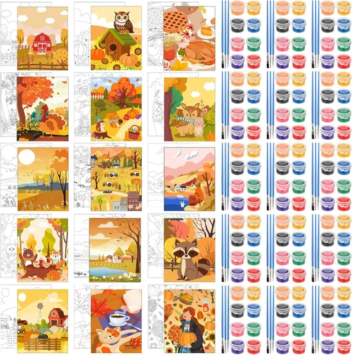 Miniatura 12 de Sherr Juego de 75 piezas de 15 piezas de lienzo predibujado vintage de los años 90 para pintar, kit de sorbo y pintura para adultos de bricolaje