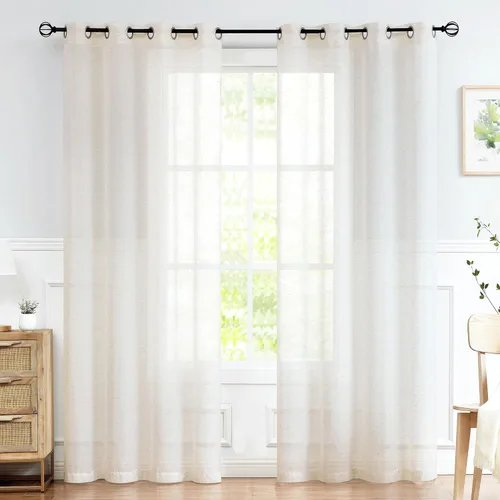 Miniatura 16 de FMFUNCTEX Cortinas Transparentes de Lino para Dormitorio, Cortinas Beige de 84 Pulgadas de Largo para Sala de Estar, Cortinas de Ventana de Mezcla