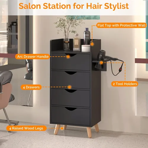 Miniatura 3 de OmySalon Armario de almacenamiento de 4 capas, equipo organizador de estación de peluquería de belleza, juego de estación de estilista con 2 Negro