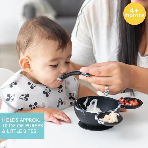 Miniatura 2 de Bumkins Tazón Disney Mickey Mouse, juego de alimentación de silicona con succión, incluye cuchara, elementos de entrenamiento para el destete guiado