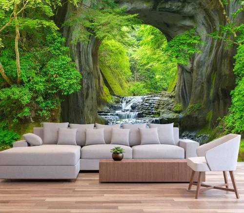 Miniatura 4 de Reyhui - Mural de pared con imagen de bosque y arroyo, papel tapiz grande con escena natural para dormitorio, sala de estar, fondo de TV, sofá