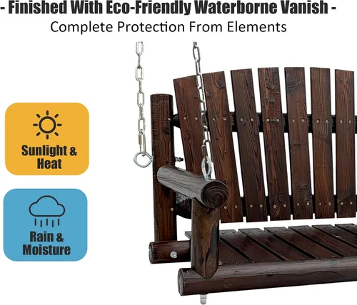 Miniatura 5 de 3.5 FT Rustic Log Wooden Porch Swing, Heavy-Duty 900 LBS, Outdoor Hanging Bench for Patio, Garden, Yard – Solid Fir Wood, Handcrafted