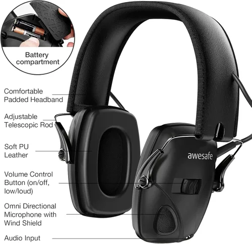 Miniatura 2 de awesafe Protección auditiva electrónica de disparo-NRR 24dB Auriculares de reducción de ruido para caza y uso en rango de armas Blcak
