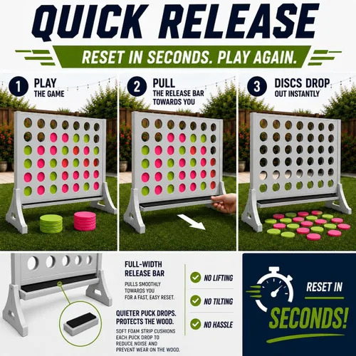 Miniatura 4 de Juego gigante 4 en una fila para familia y adultos – Tailgating Pros Jumbo de madera gris cuatro en una fila juego de patio para interiores