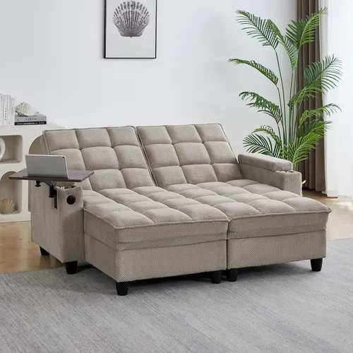 Miniatura 36 de hansones Sofá cama extraíble multifuncional de 66 pulgadas con mesa auxiliar oculta, reposabrazos de almacenamiento, puerto de carga integrado