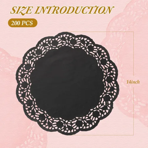 Miniatura 4 de Yexiya 200 Piezas Tapetes de Encaje de Papel Tapetes de 14 Pulgadas Manteles Individuales Desechables de Encaje Metálico Grandes Redondos Negro
