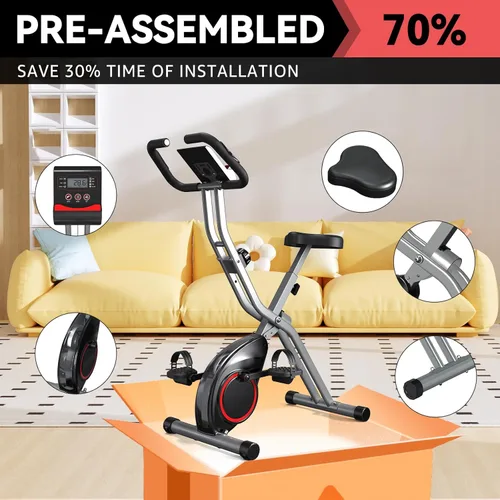 Miniatura 3 de Bicicleta estática de interior para el hogar con resistencia magnética de 16 niveles, bicicleta de ciclismo plegable ligera con 70% premontada