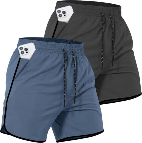 Miniatura 17 de Paquete de 2 pantalones cortos deportivos de entrenamiento de 5 pulgadas para hombre, pantalones cortos de gimnasio de secado rápido con bolsillos