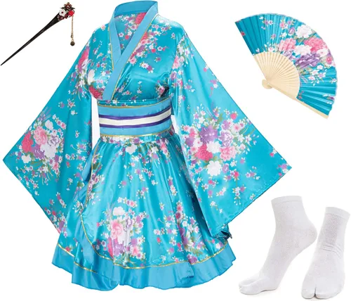 Miniatura 2 de Elibelle Juego de calcetines de seda plegables de seda para mujer, estilo kimono de anime japonés