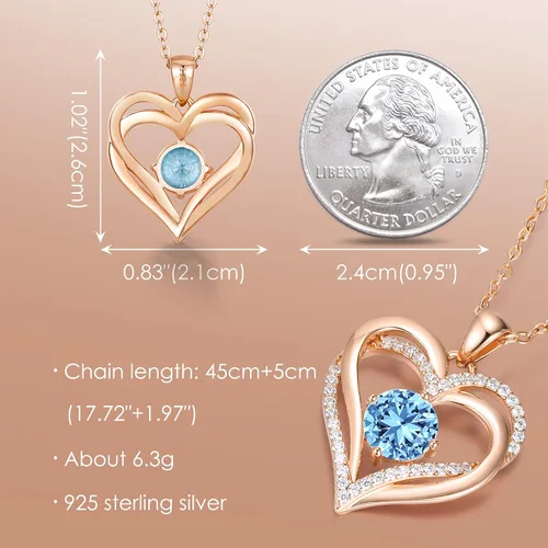 Miniatura 5 de LOUISA SECRET Love Heart Birthstone Necklaces for Women 925 Sterling Silver Rose Gold Pendant Forever Diamond Jewelry Valentine's Day Christmas