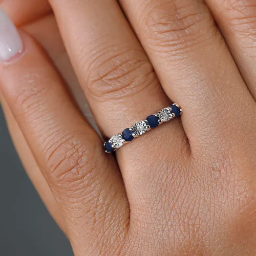 Miniatura 5 de Gem Stone King Anillo de compromiso de plata de ley 925 con zafiro azul y diamante blanco para mujer Anillo de boda para mujer Disponible