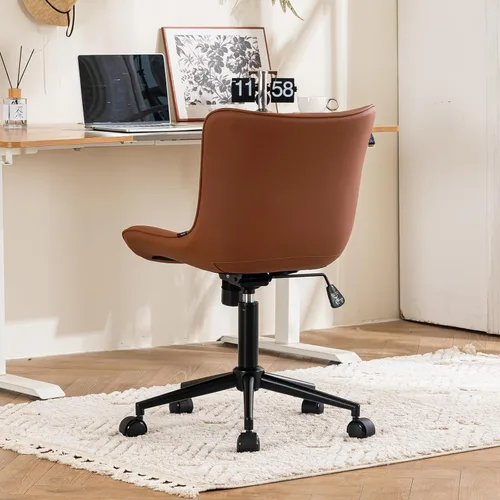 Miniatura 7 de YOUTASTE Silla de oficina marrón café, moderna silla de escritorio sin brazos con ruedas, ajustable, giratoria, mecedora, sillas de estudio