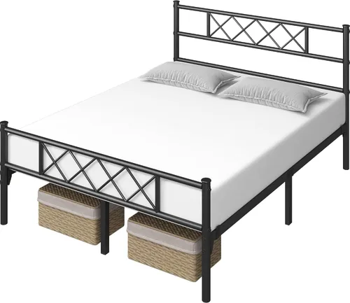 Miniatura 4 de Yaheetech Base de cama de plataforma metálica de tamaño Full con cabecero y pie de cama simples, base de colchón para almacenamiento debajo