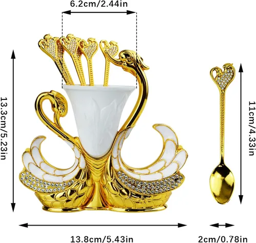 Miniatura 3 de Juego de cucharas con base de cisne dorado, cubiertos decorativos de cisne con 6 cucharas, cucharas de café, organizador para postres, helado