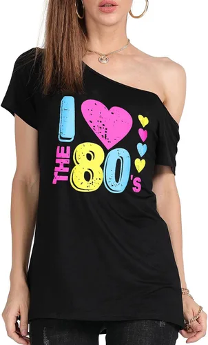 Miniatura 33 de MAGICMK - Camiseta casual para mujer, con estampado de labios y hombro descubierto, talla extragrande