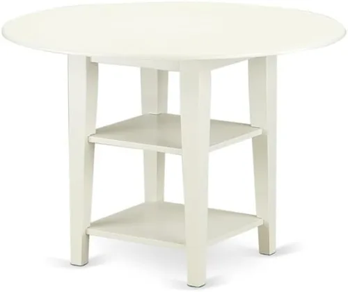 Miniatura 3 de East West Furniture SUDA3-LWH-C - Juego de mesa de comedor de 3 piezas contiene una mesa de comedor redonda con gotas y estantes y 2 sillas
