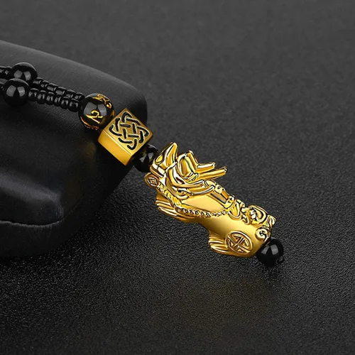 Miniatura 5 de Feng Shui - Juego de pulsera de obsidiana negra Pi Xiu, pulsera Feng Shui para mujeres y hombres, collar de buena suerte Pi Xiu Feng Shui, Metal,