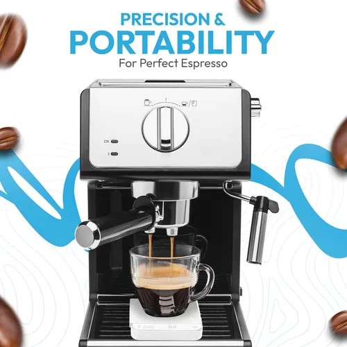 Miniatura 5 de Mini báscula de café con temporizador – Báscula de peso digital para barista con tapete de ajuste de diseño, precisión de 0.1g, portátil y Blanco