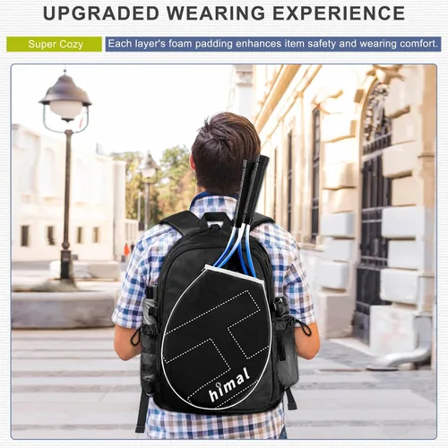 Miniatura 8 de UNIHIMAL Bolsa de Tenis Mochila de Tenis para Hombres y Mujeres, Gran Capacidad Contiene 2 Raquetas con Compartimento Ventilado para Zapatos y Negro