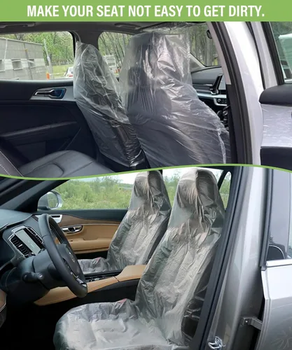 Miniatura 3 de Zlirfy Funda de asiento, 100 piezas de plástico PE desechable, ajuste universal para vehículo, protectora, transparente, ligera, fácil de almacenar