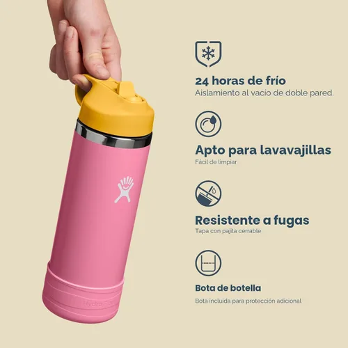 Miniatura 8 de Hydro Flask Botella de agua para niños para la escuela, acero inoxidable y aislada con tapa de pajita, 18 onzas en dalia Dahlia