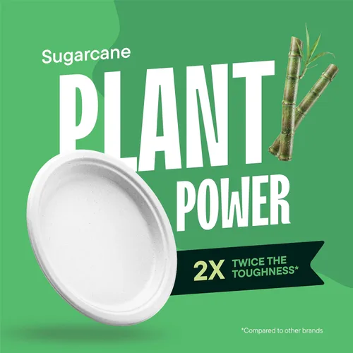 Miniatura 4 de Stack Man Platos de papel 100% compostables de 9 pulgadas, resistentes [paquete de 125] platos desechables ecológicos de bagazo blanco hechos