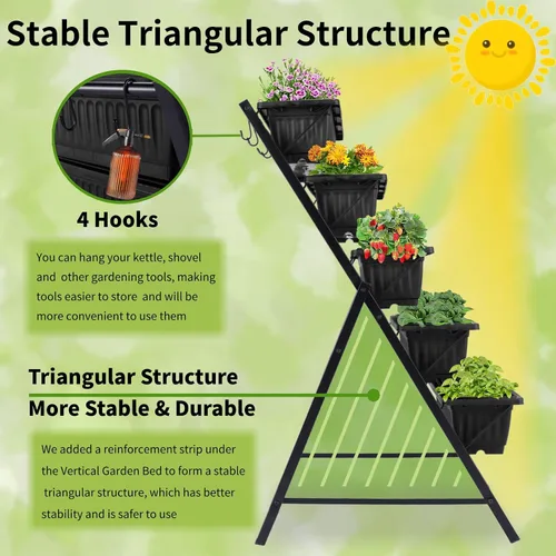 Miniatura 4 de Homdox Cama de jardín vertical de 3.74 pies, maceta elevada vertical de 5 niveles, 23 x 26 x 45 pulgadas, cama elevada para jardín al aire libre