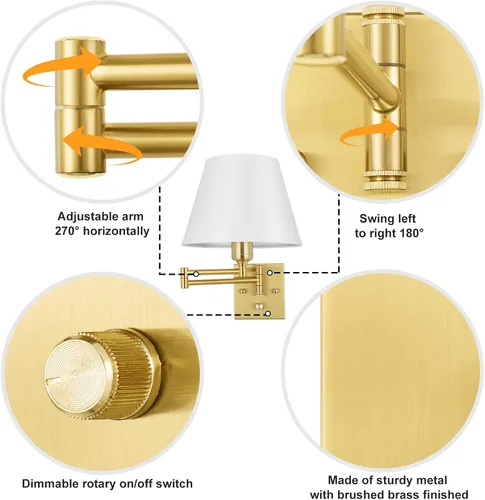 Miniatura 4 de TRLIFE Aplique de pared regulable, control remoto de atenuación 10-100% y temperatura de color ajustable 2700K-6500K luces de pared de latón Mando