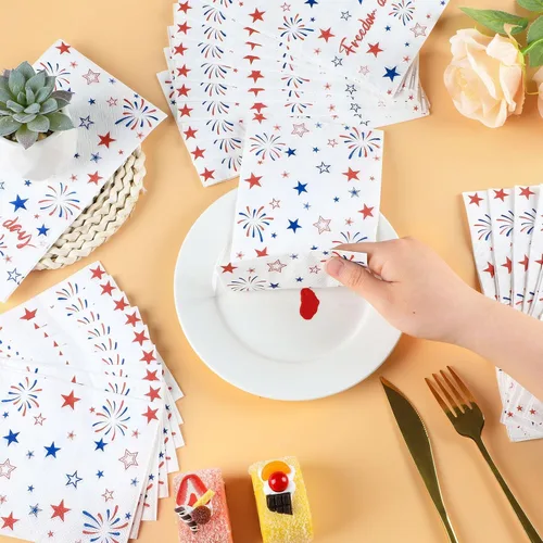 Miniatura 4 de gisgfim 100 piezas de servilletas de papel desechables con estrellas patrióticas para el 4 de julio, Día de la Independencia, servilletas