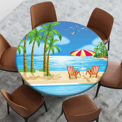 Miniatura 29 de Mantel con patrón de playa, borde elástico, impermeable, lavable, para uso en interiores y exteriores, patio, turquesa aguamarina, para mesas