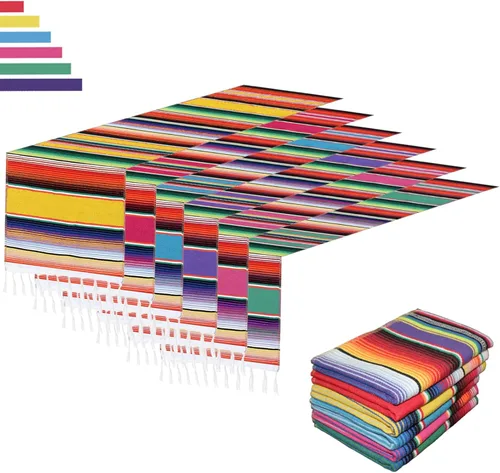 Paquete de 6 caminos de mesa mexicanos de 14 x 84 pulgadas, colores arcoíris, decoración de fiesta temática mexicana grande para fiesta del Cinco de